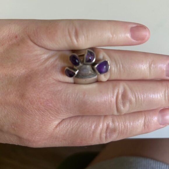 Lillly Barrack Multi Stone Amethyst Wideband Ring- Adjustable- Sterling Silver - Picture 3 of 8